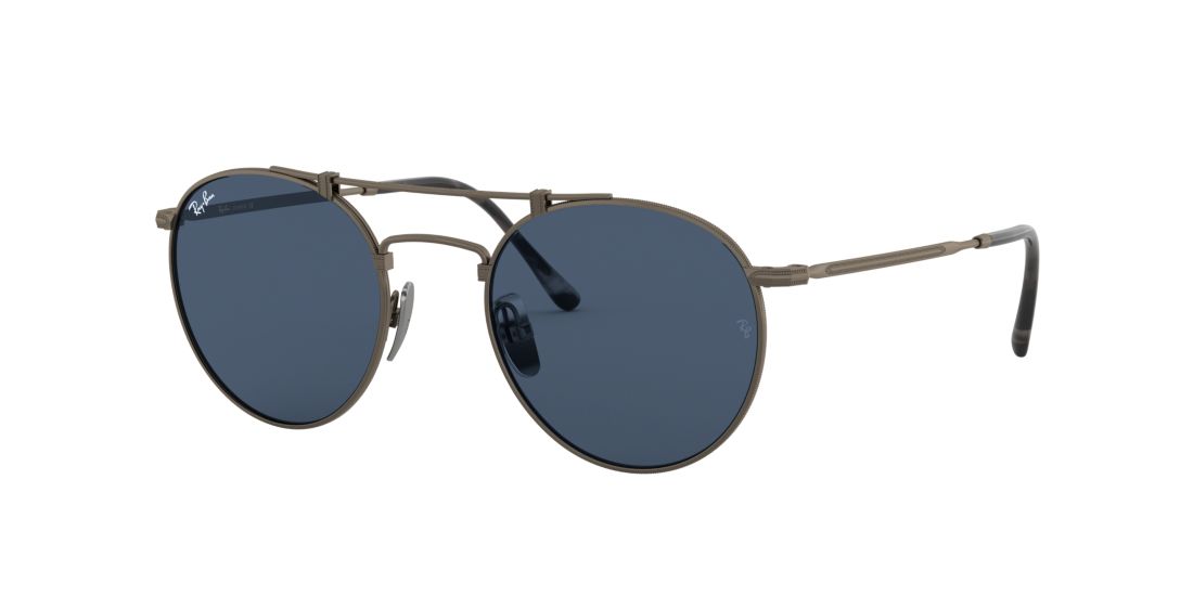 Ray Ban Unisex RB8147 ROUND TITANIUM - Frame color: Brown, Lens color: Blue, Size 50-21/140