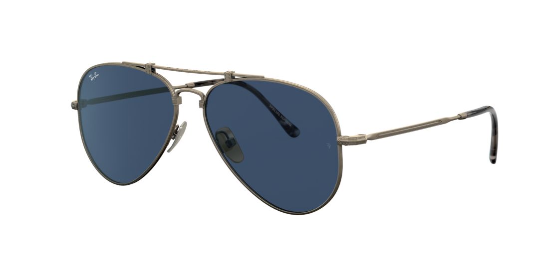 Ray Ban Unisex RB8125 AVIATOR TITANIUM - Frame color: Brown, Lens color: Blue, Size 58-14/140