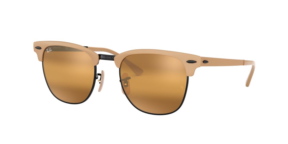 Ray Ban Unisex RB3716 CLUBMASTER METAL - Frame color: Light Brown, Lens color: Yellow, Size 51-21/145