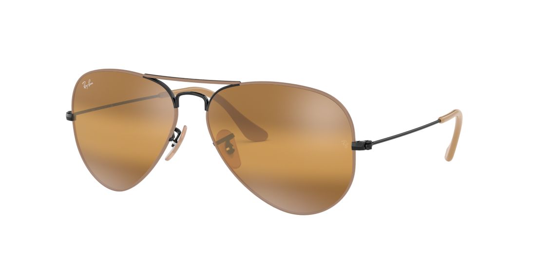 Ray Ban Man RB3025 AVIATOR MIRROR - Frame color: Light Brown, Lens color: Yellow, Size 55-14/135