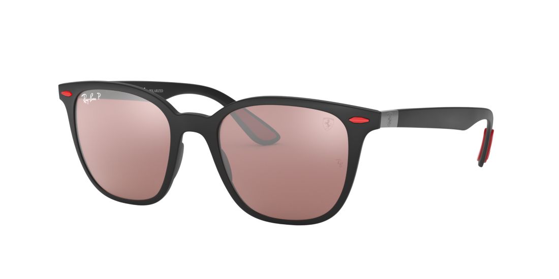 Ray Ban Rb4195m Scuderia Ferrari Collection Sunglasses Black Frame Violet Lenses Polarized 52-20 In Purple,silver Mirror Chromance Polarized