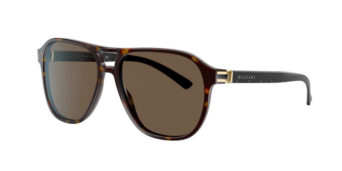 Bulgari Man BV7034 Diagono - Frame color: Black, Lens color: Brown, Size 57-15/140