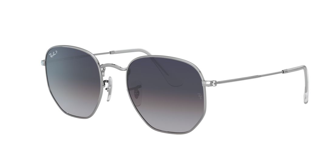 Ray Ban Unisex RB3548N HEXAGONAL FLAT LENSES - Frame color: Silver, Lens color: Blue, Size 51-21/145