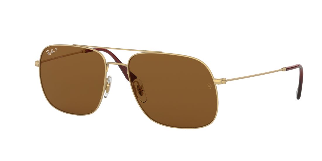 Ray Ban Unisex RB3595 - Frame color: Gold, Lens color: Brown, Size 59-17/145