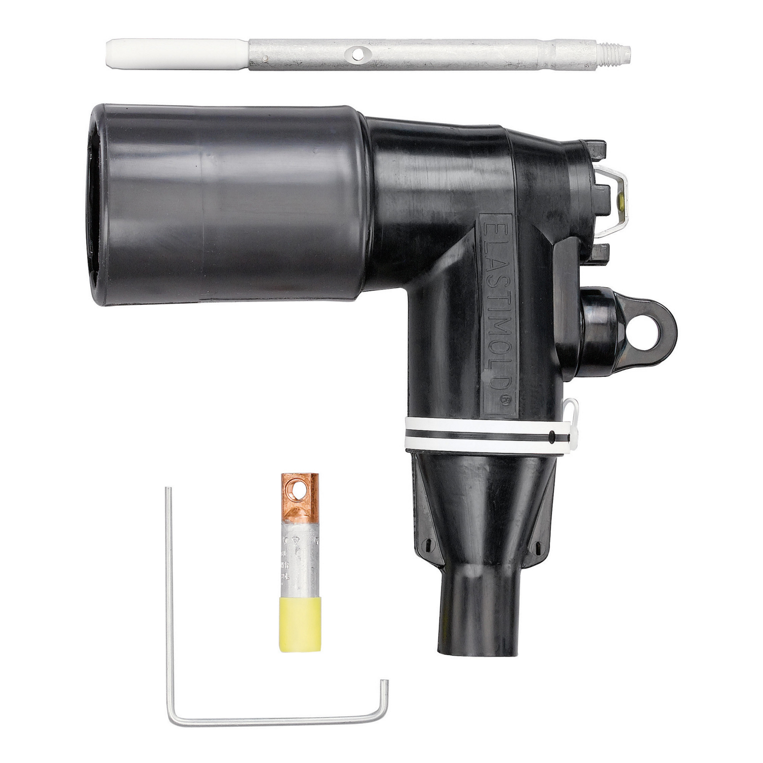 Product image for ABB Elastimold 376LR-J5230-S 35kV 200 Amp, Loadbreak Elbow Connector w/ Test Point, Cable Insulation Diameter 0.980" to 1.180". Bi-Metal Compression Lug. Conductor Size AWG Compressed Stranded #1/Solid 1/0 /mmSquared 42.41. 200ECS Jacket Seal Included.