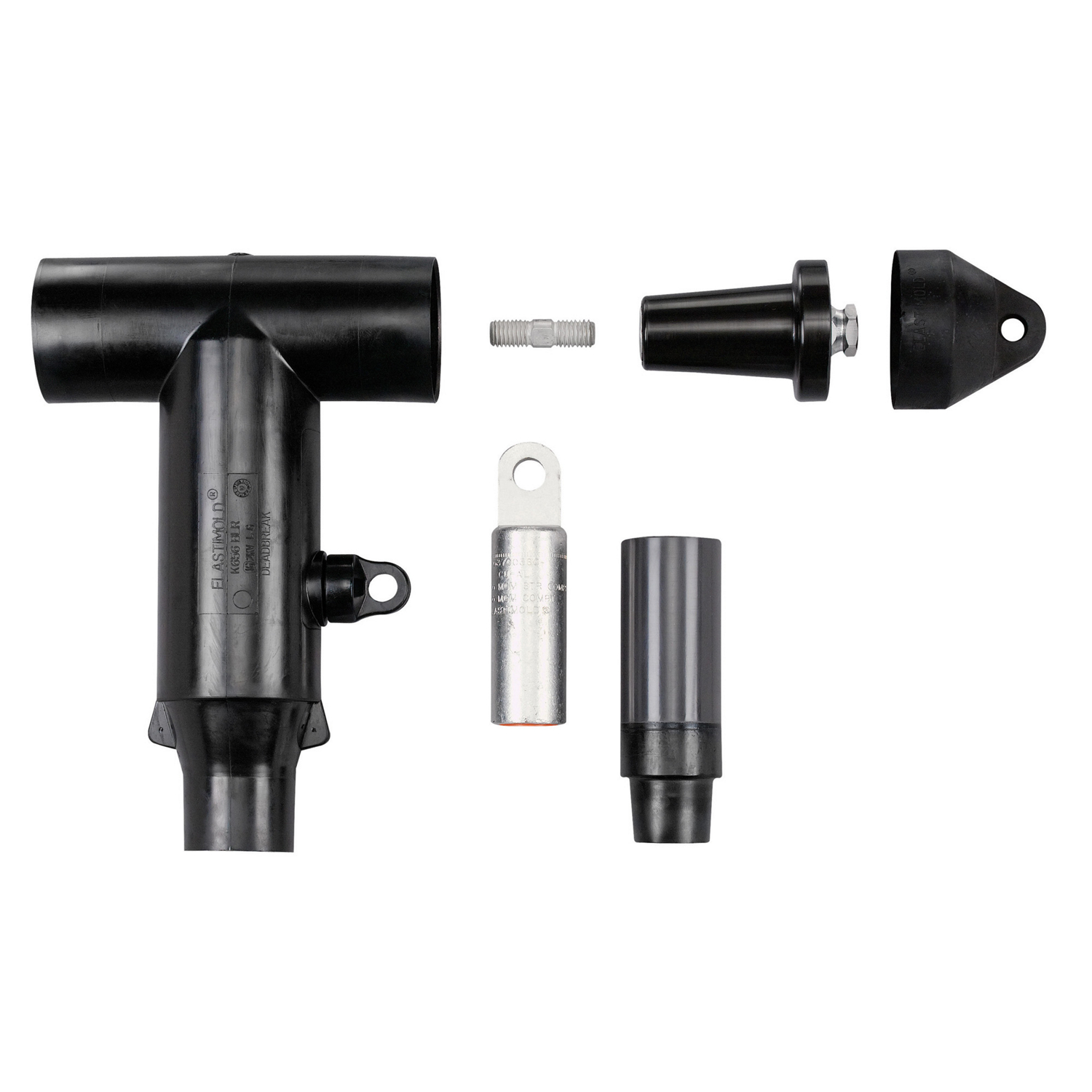 Product image for ABB Elastimold K656LRK0380-SG3 15/25kV, 600 Amp, DeadBreak, Elbow w/ Test Point (includes Insulated Plug, Cap, Stud, Lug & Cable Adapter). Cable Insulation 1.090-1.310 inches, Aluminum Compression Lug, Conductor Size 750 Stranded/Compressed, Cold-Shrinkable Seal w/ Copper Braid & Constant Force Spring